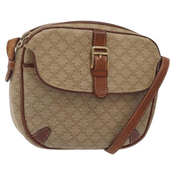 CELINE Macadam Canvas Shoulder Bag Beige Gold - Picture 1 of 12